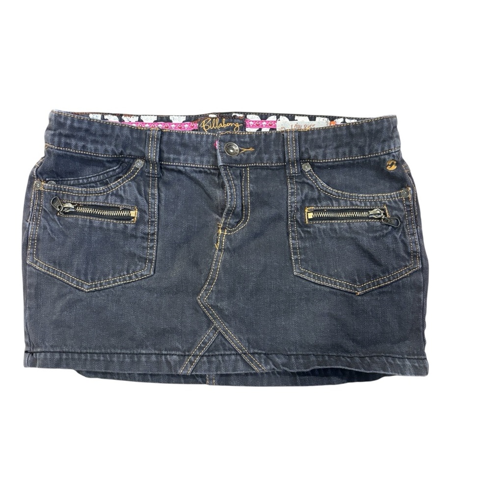 Billabong Low Rise Denim Mini Skirt Dark Wash Zip Pocket Size 7 Y2K